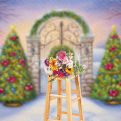 Lofaris Wild Snowy Field Gate Xmas Trees Christmas Backdrop