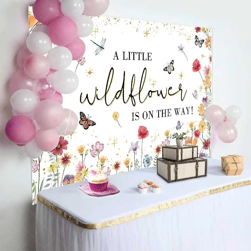 Lofaris Wildflower Baby Shower Backdrop Floral Butterflies and Gold Stars Photography Background for Girls Birthday Party