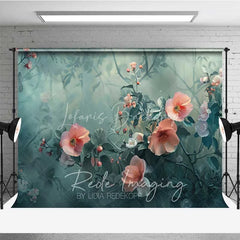 Lofaris Wildflower Garden Photography Backdrop Peach Coral Flowers Teal Green Leaves Background Nature Fine Art Prop