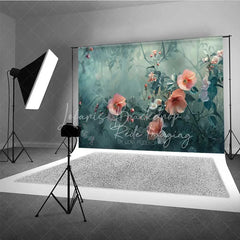 Lofaris Wildflower Garden Photography Backdrop Peach Coral Flowers Teal Green Leaves Background Nature Fine Art Prop