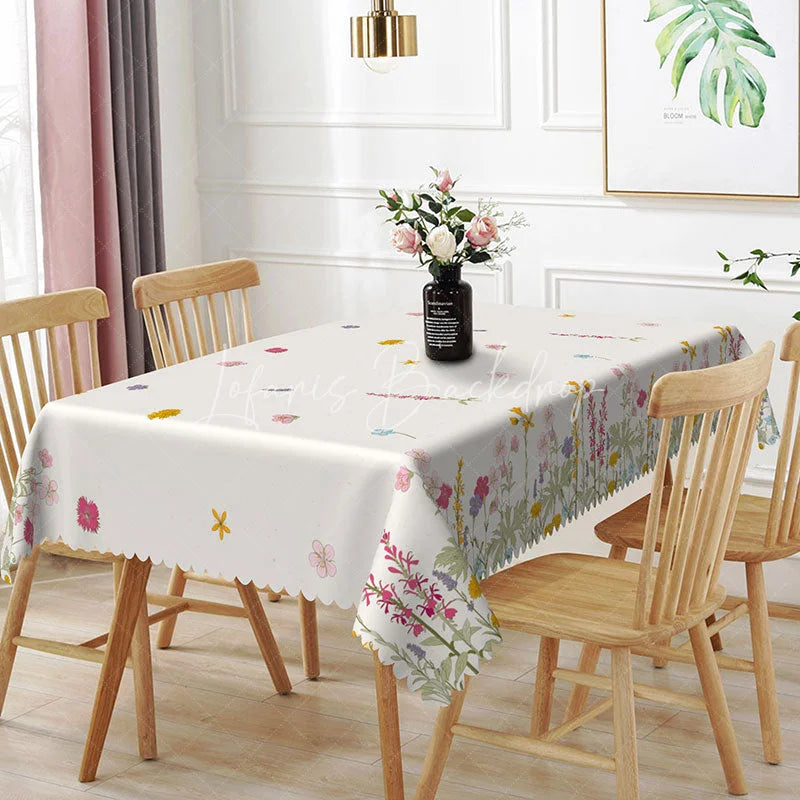 Lofaris Wildflower Meadow Rectangle Tablecloth Summer Floral Garden Dining Table Cover