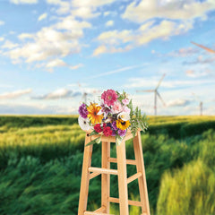 Lofaris Windmill Green Grassland Sky Photography Backdrop