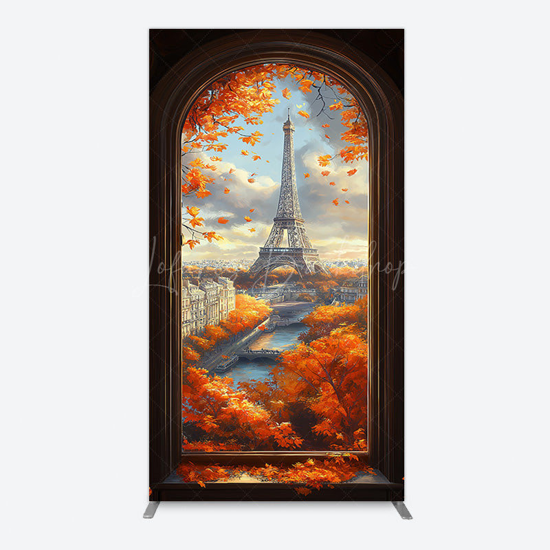 Lofaris Window Maple Scene Eiffel Tower Birthday Arch Backdrop
