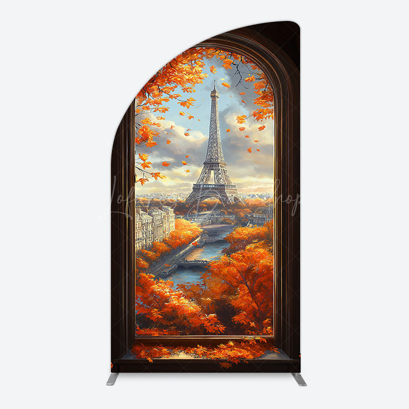Lofaris Window Maple Scene Eiffel Tower Birthday Arch Backdrop