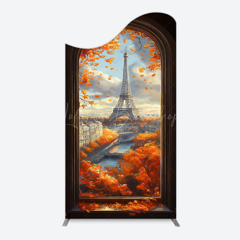 Lofaris Window Maple Scene Eiffel Tower Birthday Arch Backdrop