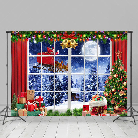 Lofaris Window Red Curtain Christmas Eve Party Backdrop