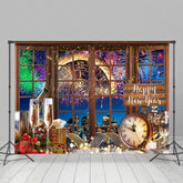 Lofaris Window Scene Gold Happy New Year Party Backdrop