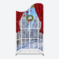 Lofaris Window Snowy Forest Scene Christmas Arch Backdrop