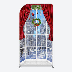 Lofaris Window Snowy Forest Scene Christmas Arch Backdrop