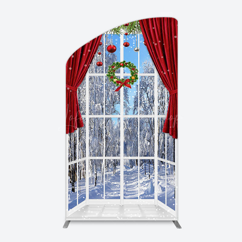 Lofaris Window Snowy Forest Scene Christmas Arch Backdrop