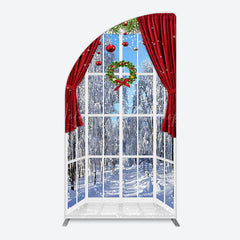 Lofaris Window Snowy Forest Scene Christmas Arch Backdrop