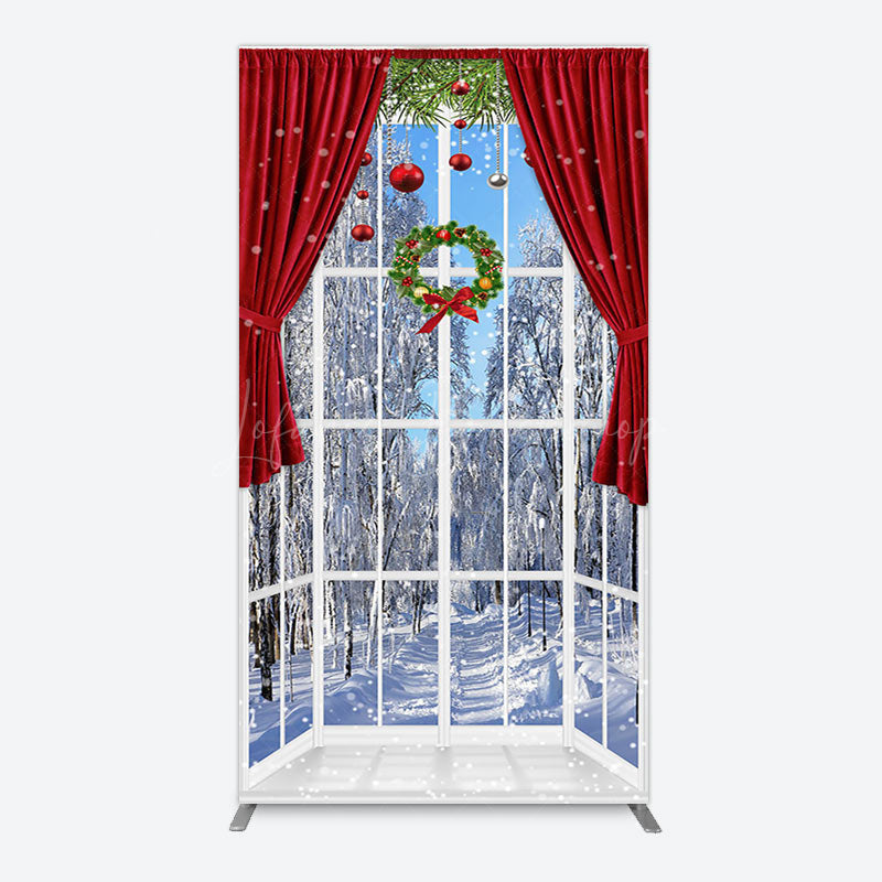Lofaris Window Snowy Forest Scene Christmas Arch Backdrop