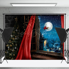 Lofaris Window Snowy Moon Night Christmas Room Set Backdrop