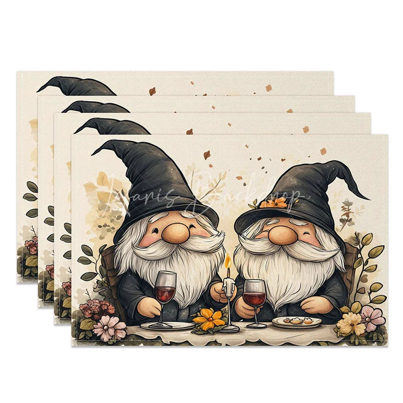 Lofaris Wine Toast Gnome Set of 4 Placemats Romantic Dinner Decoration Valentine Couple Table Mat