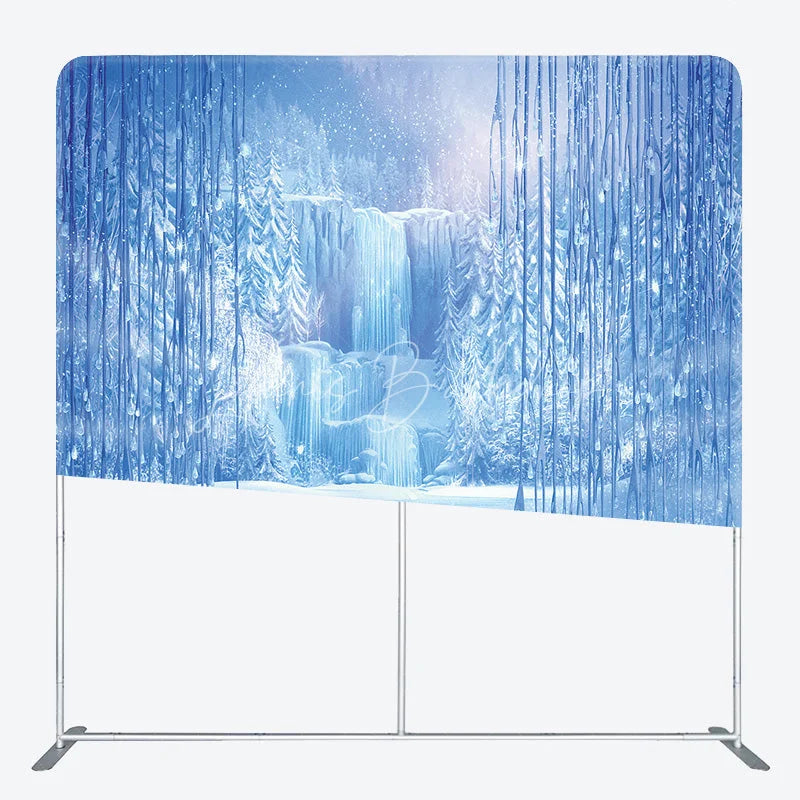 Lofaris Winter Blue Ice Tension Fabric Backdrop Frozen Waterfall Icicle Decor Snowy Forest Theme Background for Party