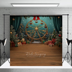 Lofaris Winter Christmas Fair Photography Backdrop Gold Ferris Wheel with Gifts and Trees Holiday Carnival Photo Prop