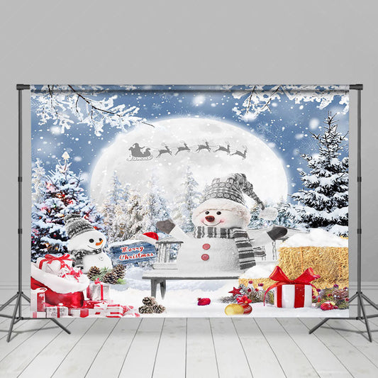 Lofaris Winter Cute Snowman Moon Christmas Photo Backdrop