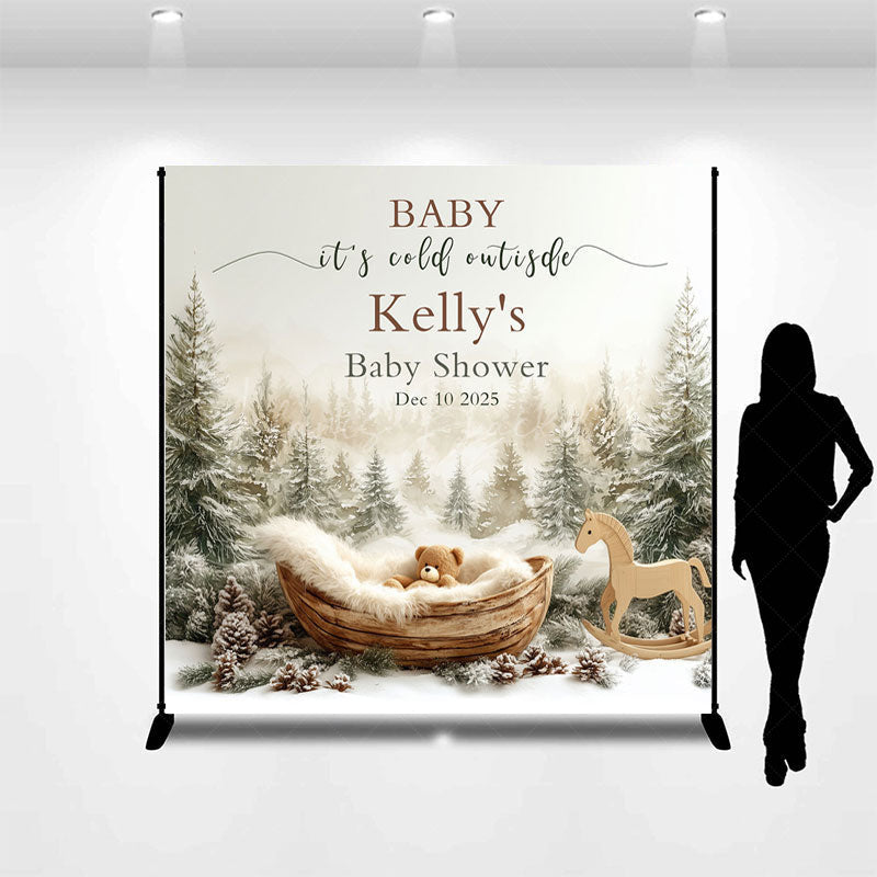 Lofaris Winter Forest Cradle Custom Name Baby Shower Backdrop