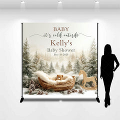 Lofaris Winter Forest Cradle Custom Name Baby Shower Backdrop