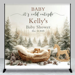 Lofaris Winter Forest Cradle Custom Name Baby Shower Backdrop