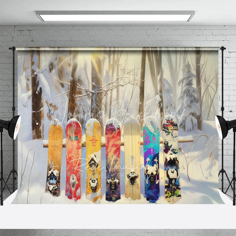 Lofaris Winter Forest Snowboard Backdrop Snowy Woods Ski Board Photography Background Outdoor Sport Holiday Party Decoration Prop