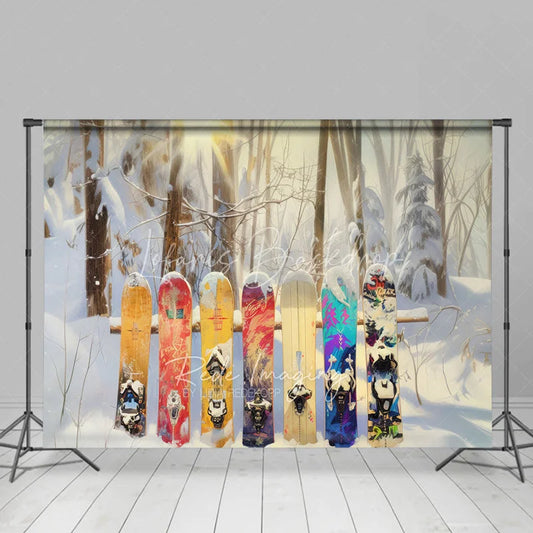 Lofaris Winter Forest Snowboard Backdrop Snowy Woods Ski Board Photography Background Outdoor Sport Holiday Party Decoration Prop