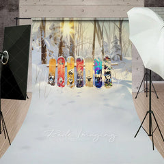 Lofaris Winter Forest Snowboard Sweep Backdrop Snowy Woods Ski Board Photography Background Outdoor Sport Holiday Party Decoration Prop