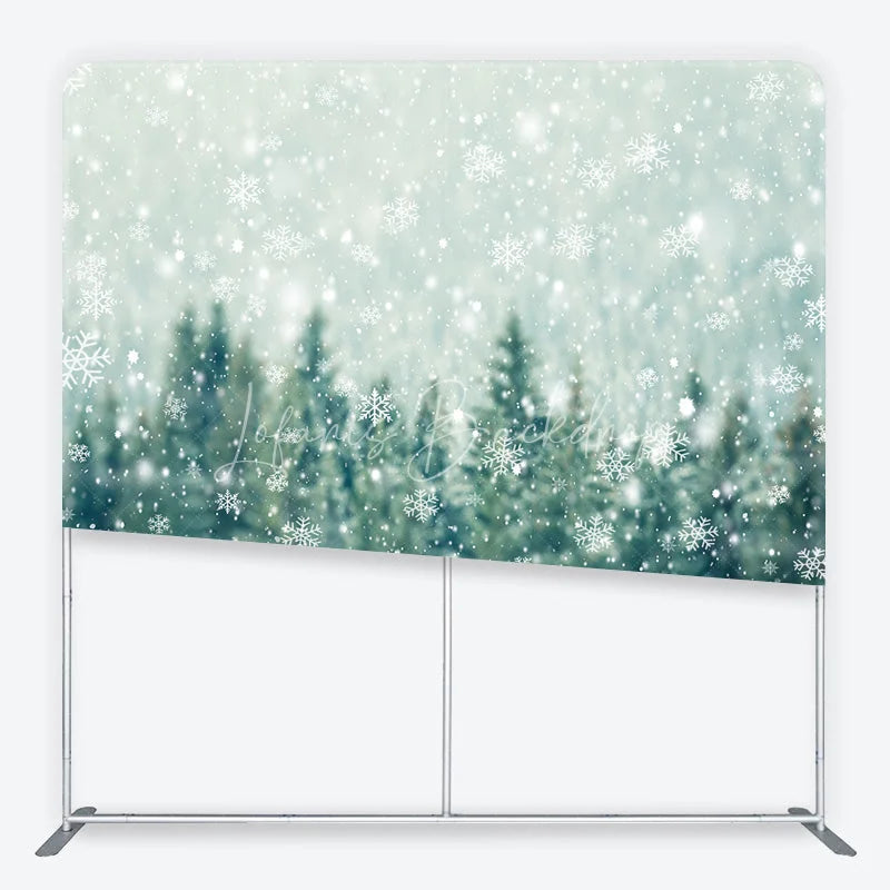 Lofaris Winter Forest Tension Fabric Backdrop Snowy Pine Trees with White Snowflakes Background Christmas Holiday Party Decor