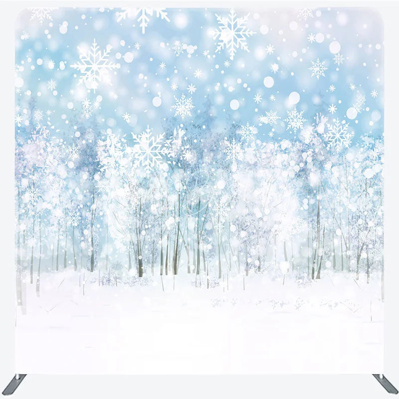 Lofaris Winter Forest Tension Fabric Backdrop Snowy Tree Landscape Background Blue Sky Snowfall Decoration
