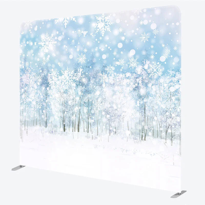 Lofaris Winter Forest Tension Fabric Backdrop Snowy Tree Landscape Background Blue Sky Snowfall Decoration