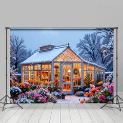 Lofaris Winter Greenhouse Backdrop Snowy Garden Floral Photography Background Christmas Glass House Holiday Party Decoration