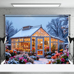 Lofaris Winter Greenhouse Backdrop Snowy Garden Floral Photography Background Christmas Glass House Holiday Party Decoration
