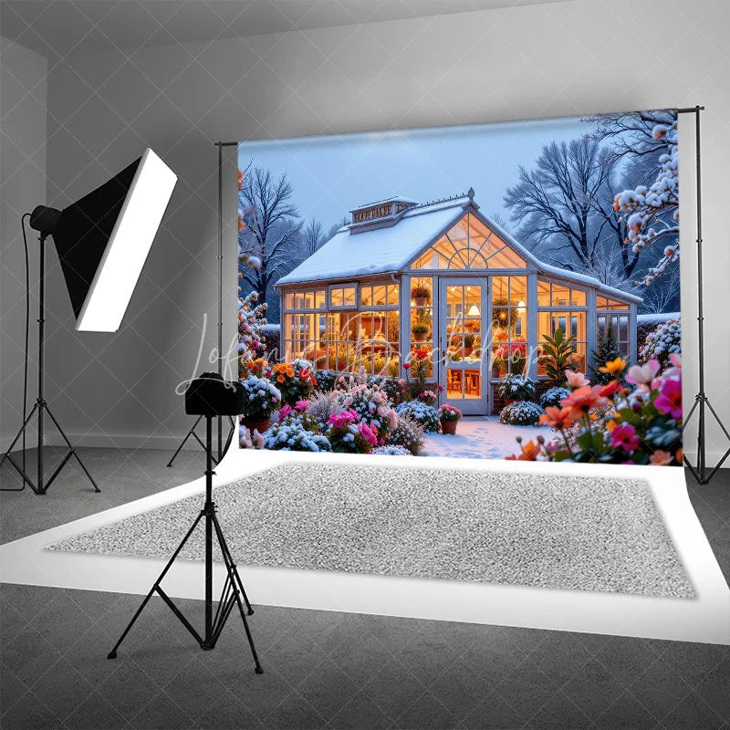 Lofaris Winter Greenhouse Backdrop Snowy Garden Floral Photography Background Christmas Glass House Holiday Party Decoration