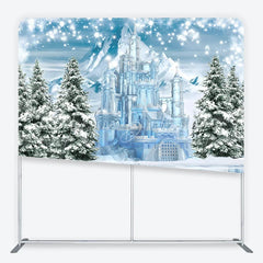 Lofaris Winter Ice Castle Tension Fabric Backdrop Snow Mountain and Pine Trees Background Magical Fairy Tale Holiday Decor