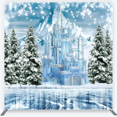 Lofaris Winter Ice Castle Tension Fabric Backdrop Snow Mountain and Pine Trees Background Magical Fairy Tale Holiday Decor