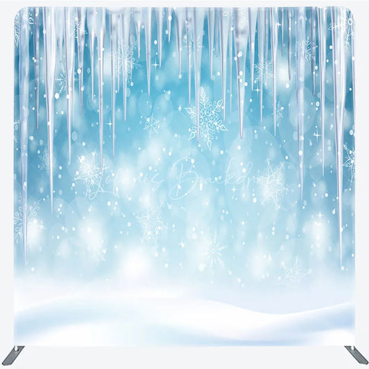 Lofaris Winter Icicle Tension Fabric Backdrop Frozen Blue Snow Background Ice Crystal Party Decoration