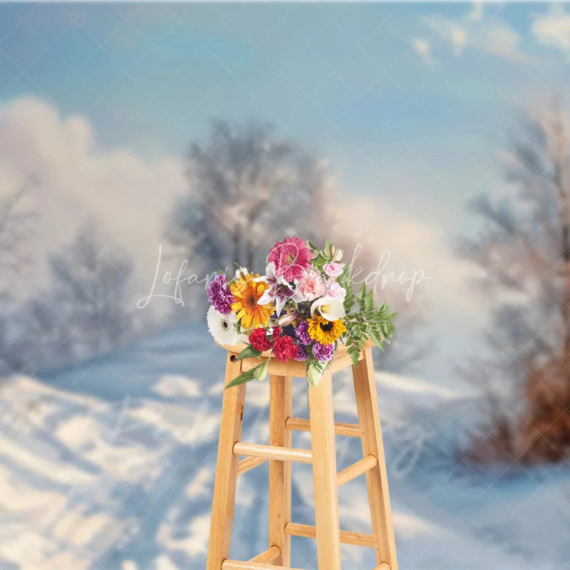Lofaris Winter Landscape Backdrop Snowy Hill Birch Tree Photography Background Nature Scenic Painting Holiday Party Decoration