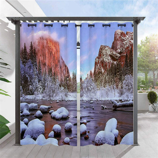 Lofaris Winter Landscape Waterproof Printed Outdoor Curtains For Porch