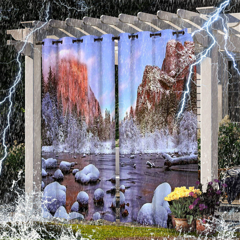 Lofaris Winter Landscape Waterproof Printed Outdoor Curtains For Porch