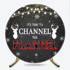 Lofaris Winter Lumberjack Round Backdrop Channel The Flannel Party Decoration Rustic Plaid Elk Background