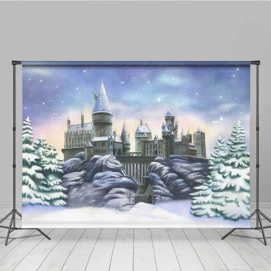 Lofaris Winter Magic School Castle Backdrop Snow Covered Wizarding World Scenery Fantasy Movie Themed Photography Prop