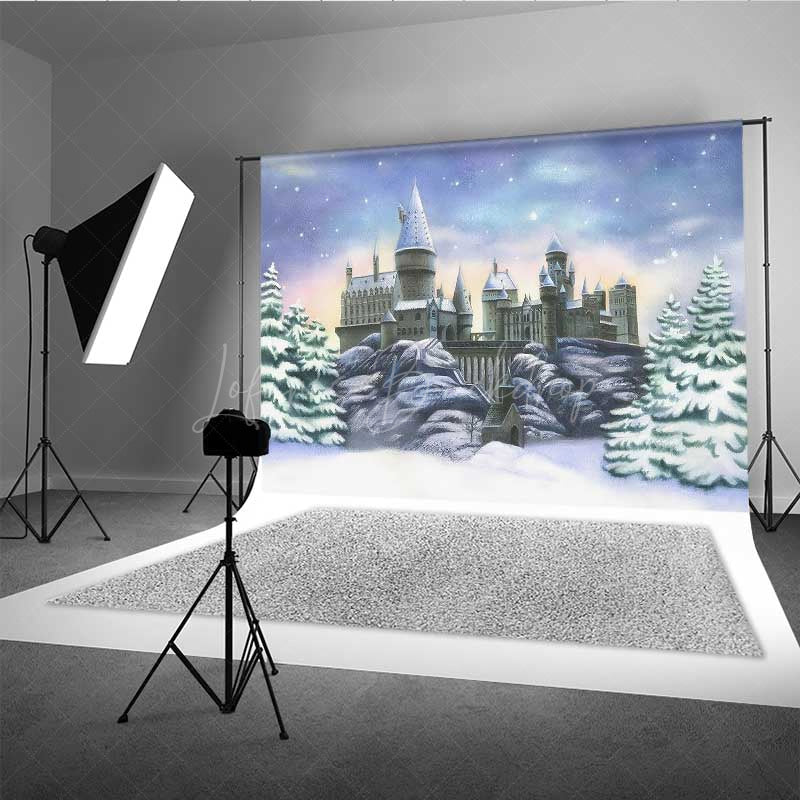 Lofaris Winter Magic School Castle Backdrop Snow Covered Wizarding World Scenery Fantasy Movie Themed Photography Prop