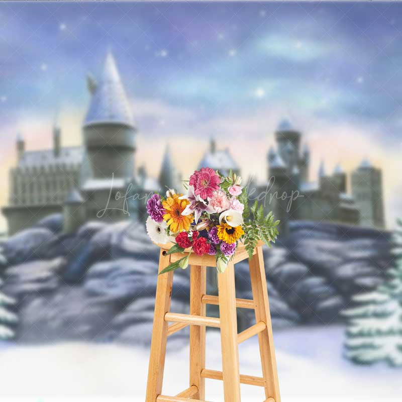 Lofaris Winter Magic School Castle Backdrop Snow Covered Wizarding World Scenery Fantasy Movie Themed Photography Prop
