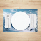 Lofaris Winter Mountain Set of 4 Placemats Snowy Forest Landscape Scenic Holiday Christmas Table Mats Decor