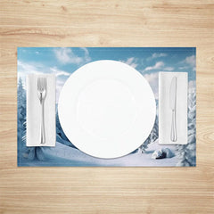 Lofaris Winter Mountain Set of 4 Placemats Snowy Forest Landscape Scenic Holiday Christmas Table Mats Decor