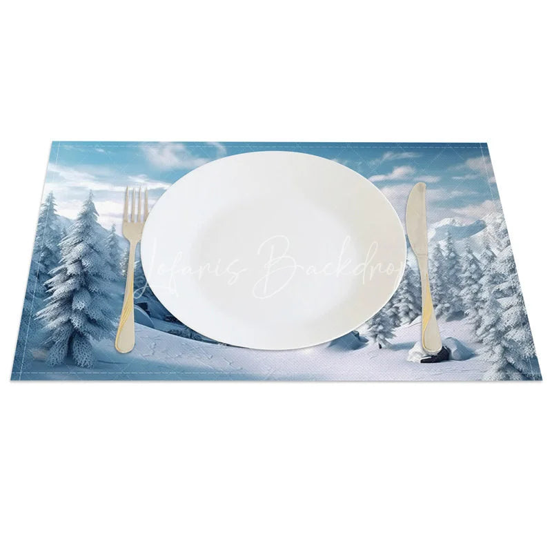 Lofaris Winter Mountain Set of 4 Placemats Snowy Forest Landscape Scenic Holiday Christmas Table Mats Decor