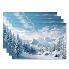 Lofaris Winter Mountain Set of 4 Placemats Snowy Forest Landscape Scenic Holiday Christmas Table Mats Decor