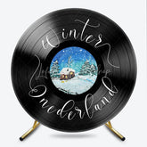 Lofaris Winter Onederland 1st Birthday Vinyl Record Round Backdrop Snowy Cabin Music Theme First Decor