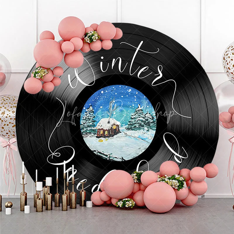 Lofaris Winter Onederland 1st Birthday Vinyl Record Round Backdrop Snowy Cabin Music Theme First Decor