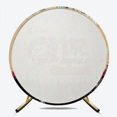 Lofaris Winter Onederland First Birthday Round Backdrop Lumberjack Buffalo Plaid with Bear Rustic Woodland Party Decor